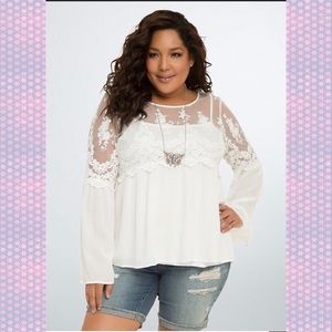 Torrid Lace Embellished Bell Sleeve Blouse